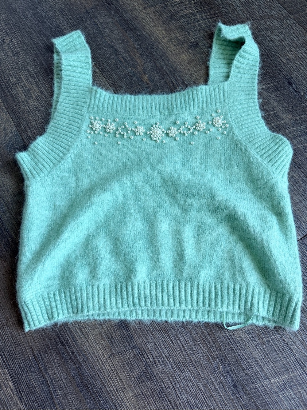 Zara Beaded Mint Green Knit Tank Top